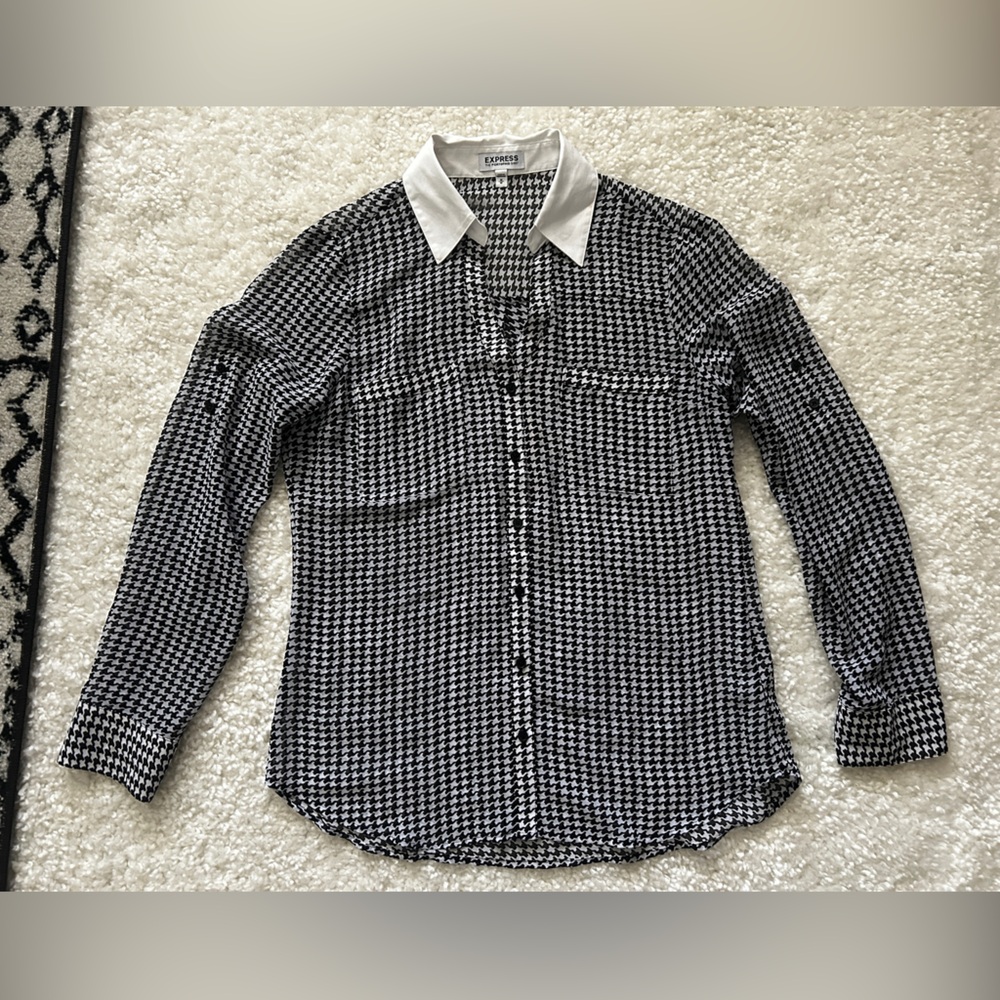 Express Patterned Sheer Long-Sleeve Blouse